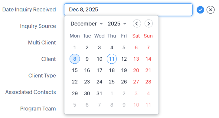 calendar with start day of Monday